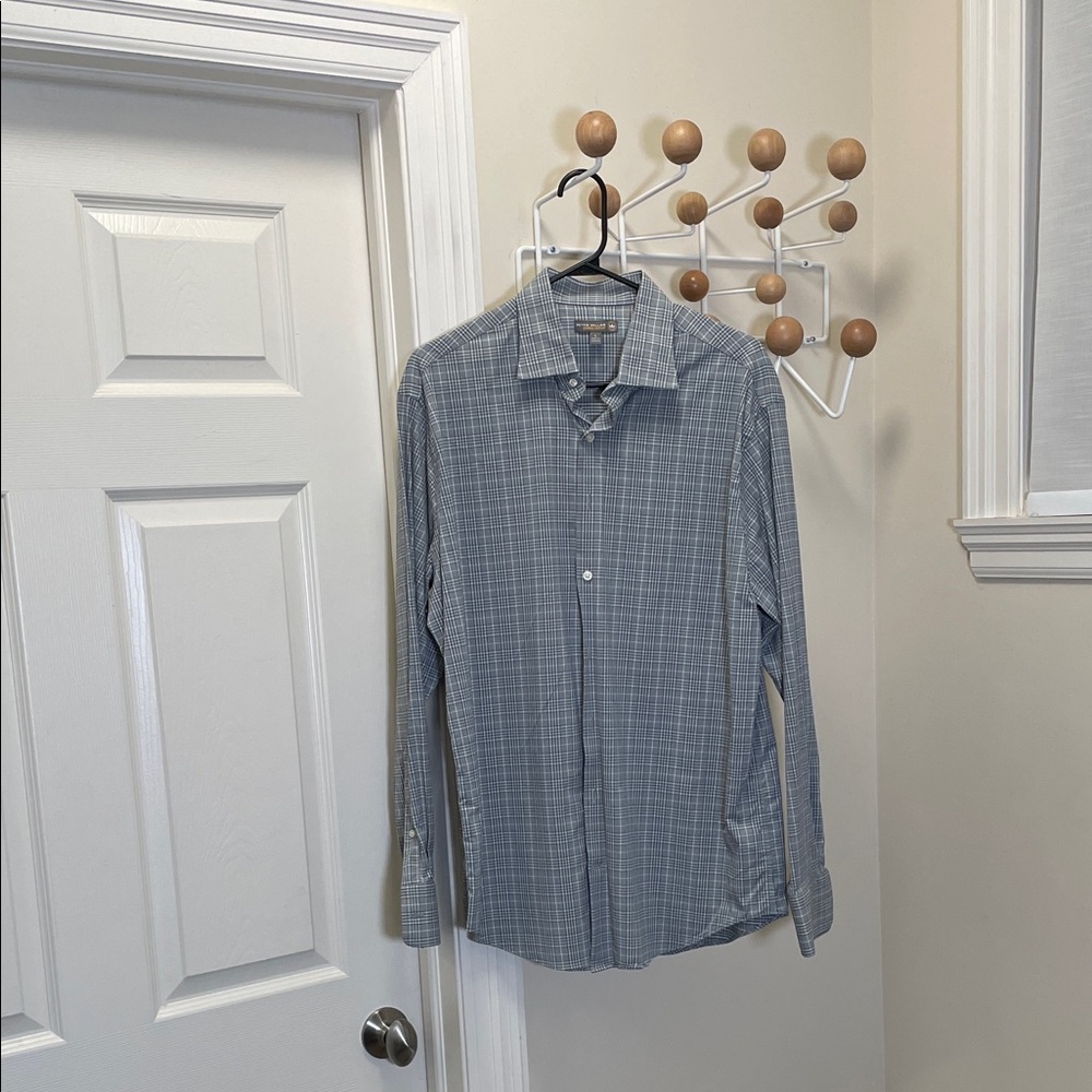 Peter Millar Summer Comfort Long Sleeve Button Down Plaid Shirt Grey L
